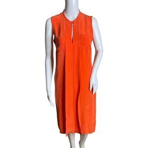 Massimo Dutti Dress Women Small Orange Sleeveless Pleat Front Keyhole Midi Party
